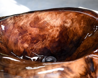 Hand carved wooden bathroom vanity sink made from sinker cypress burl