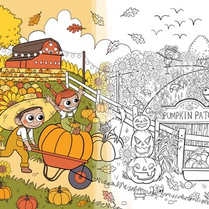 Coloriage Halloween pour enfants - Pumpkin Patch - Illustration originale dessinée à la main sur Procreate