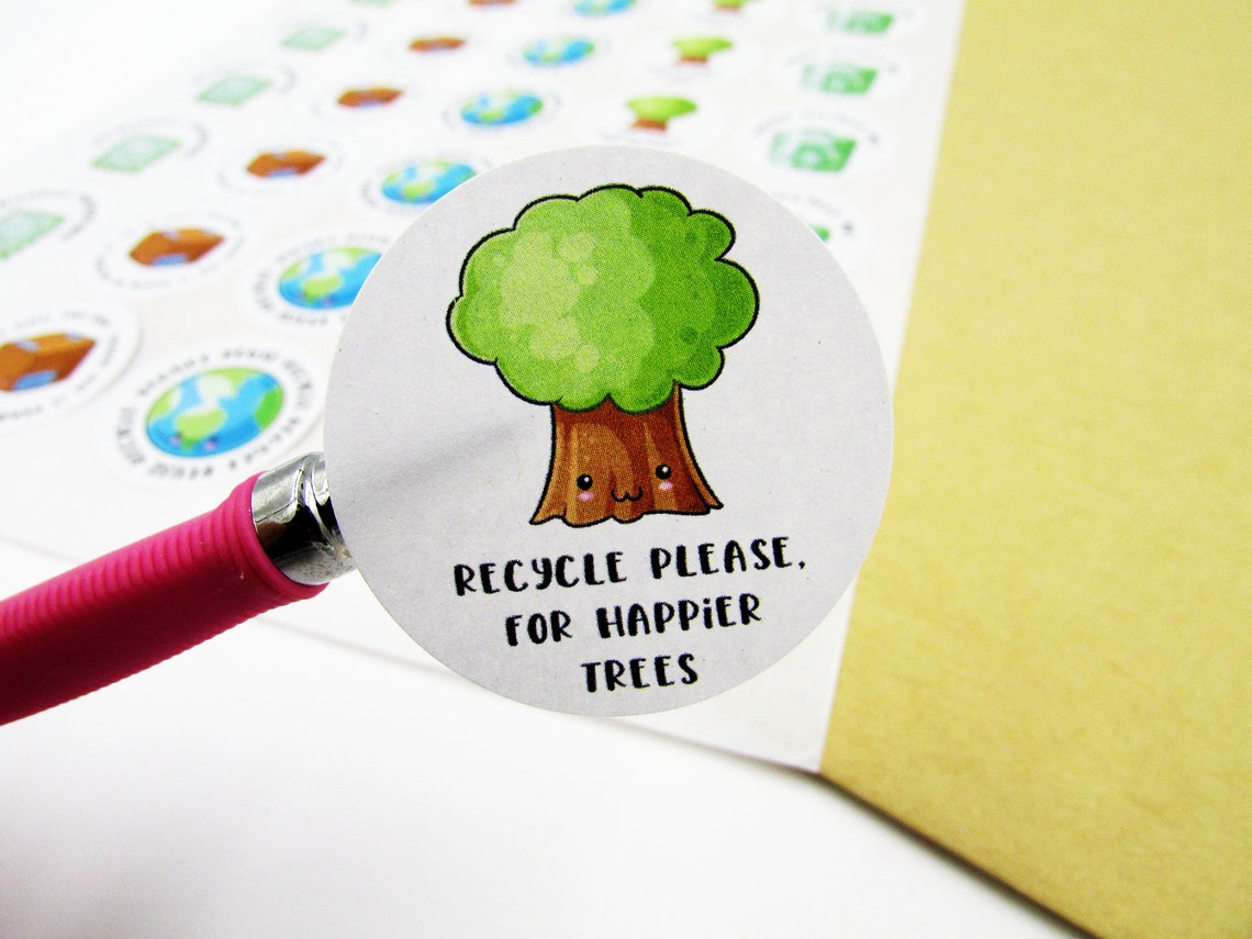 Recycled Recycling Kawaii Packaging Stickers 37mm Business Etsy