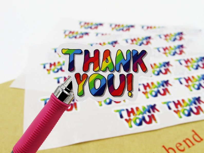 Thankyou Note Rainbow Thank You Stickers Cute Packaging Labels Fun Packaging Stickers Business Stationery Label Rainbow Stripe Branding