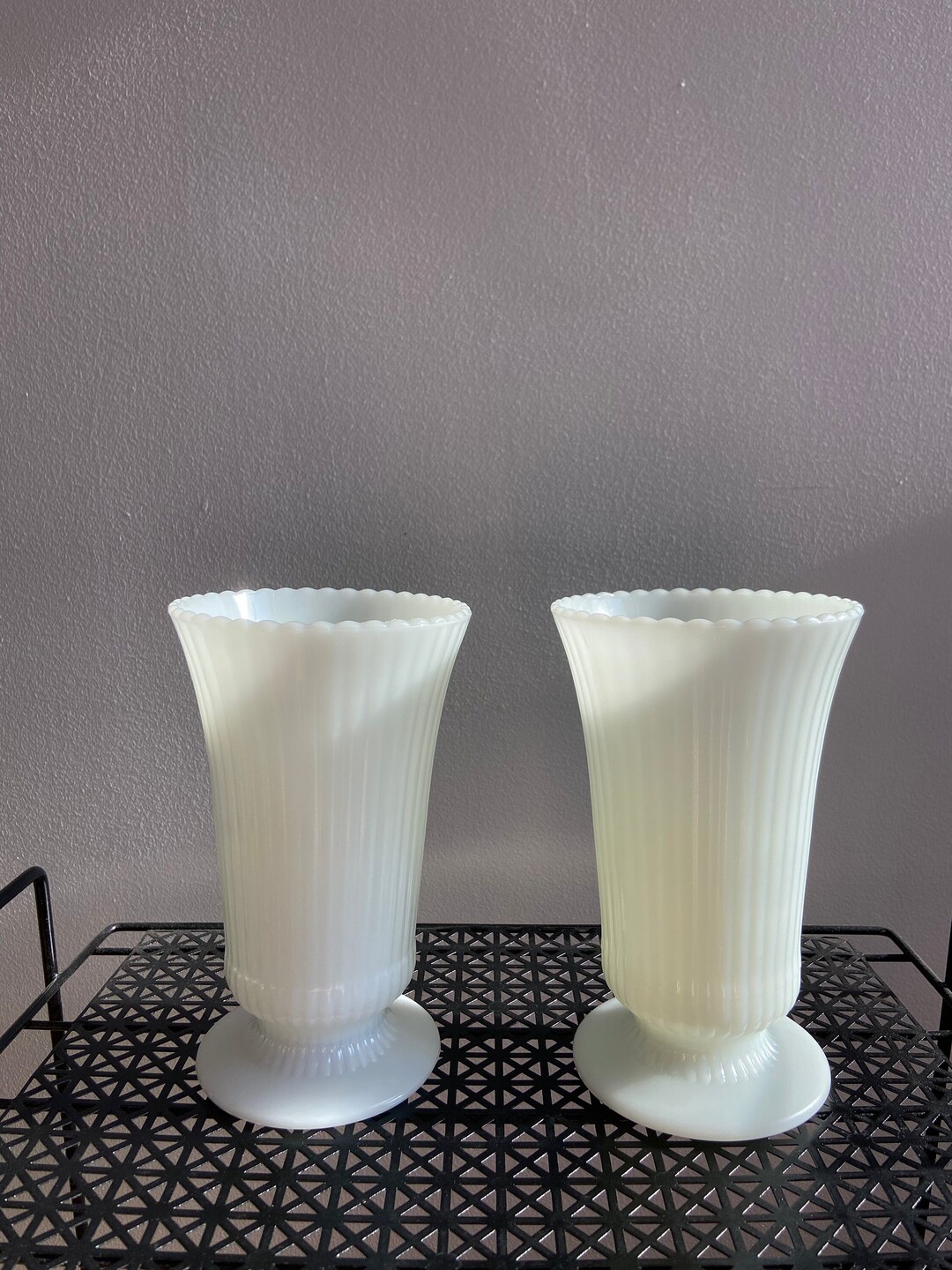 Pair of E.O. Brody Milk Glass Pedestal Vases M5000 Excellent Etsy