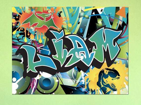 Custom Name Dinosaur Graffiti Wall Art Canvas Etsy