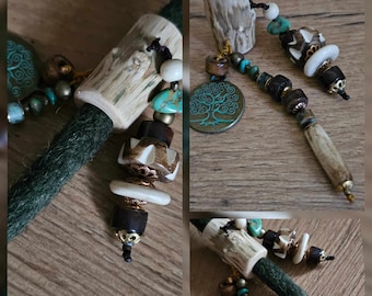 Tree of Life - Individual dreadbeads, Dreadlock hair beads, Pagan Druid, Dreadperlen, Hand made beads, Buffalo horn bone, Natural Turquoise
