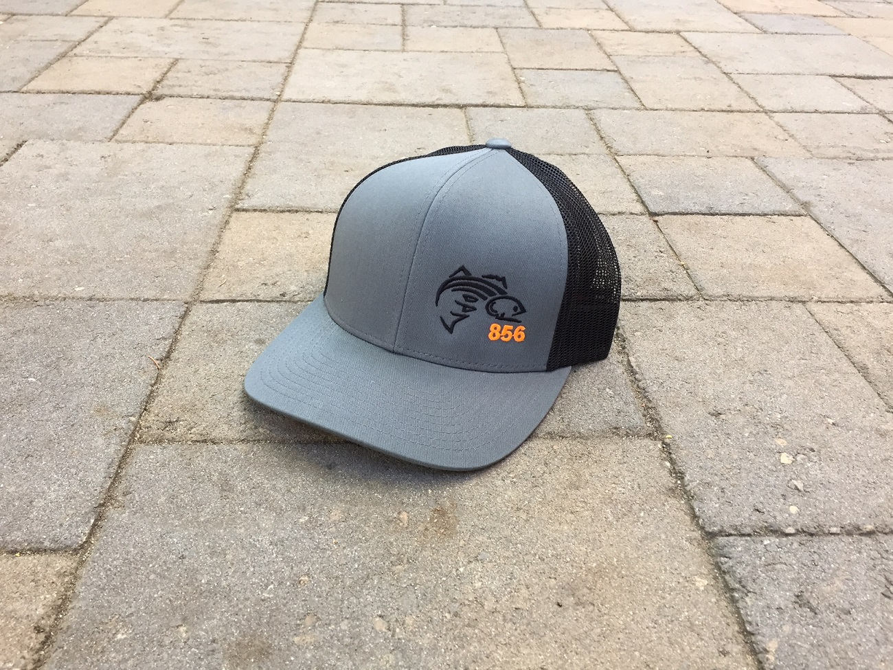 Area Code Art - 856 Area Code, Striped Bass, Striper, Snap-Back Trucker Hat, New Jersey, Fishing Gift, Fishing GEAR, Gift for Him or Her