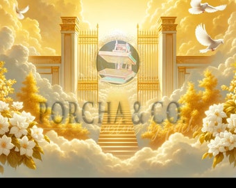 In Loving Memory PNG, Yellow Heaven's Stairway Memorial Background for Funeral & Remembrance