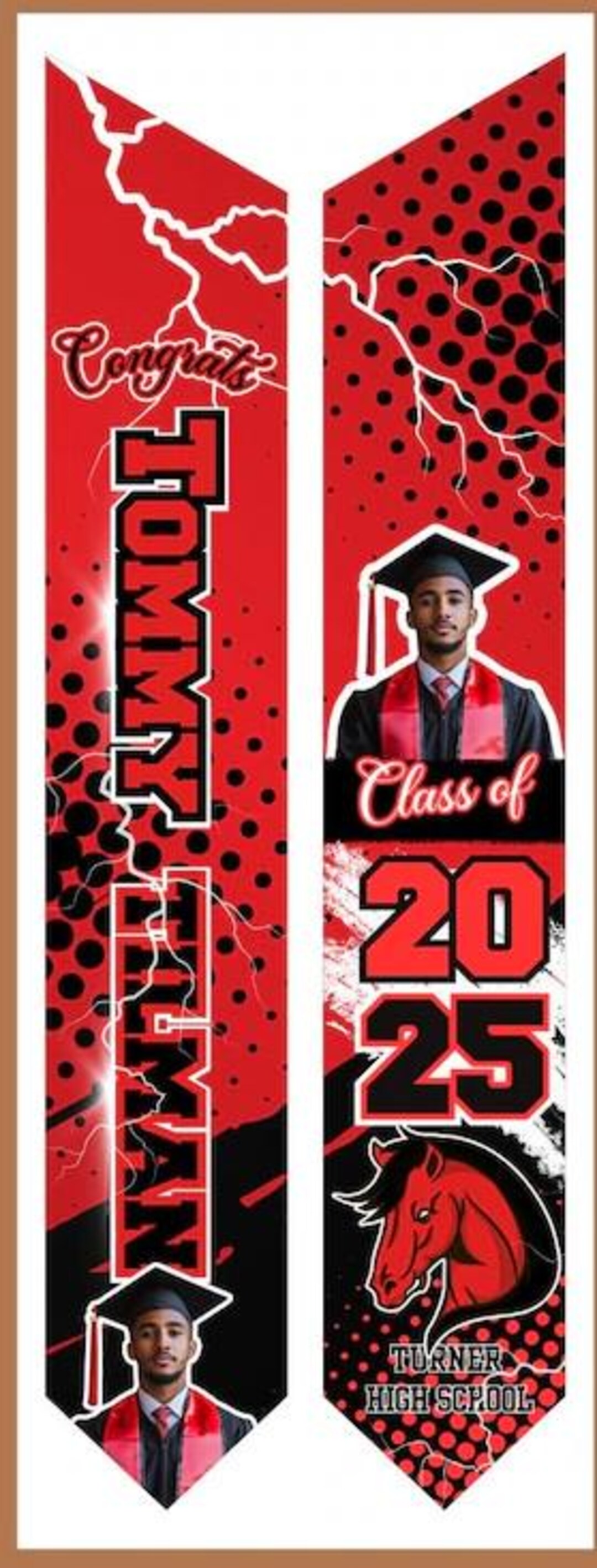 Senior Stole Design Template, Red Premade Graduation Design, Done for