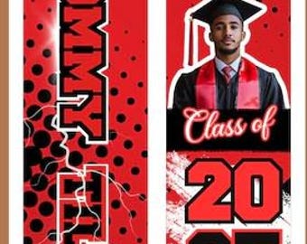 Senior stole design template, Red premade graduation design, done for you editable grad stole, class of 2025 graduate, graduation sash