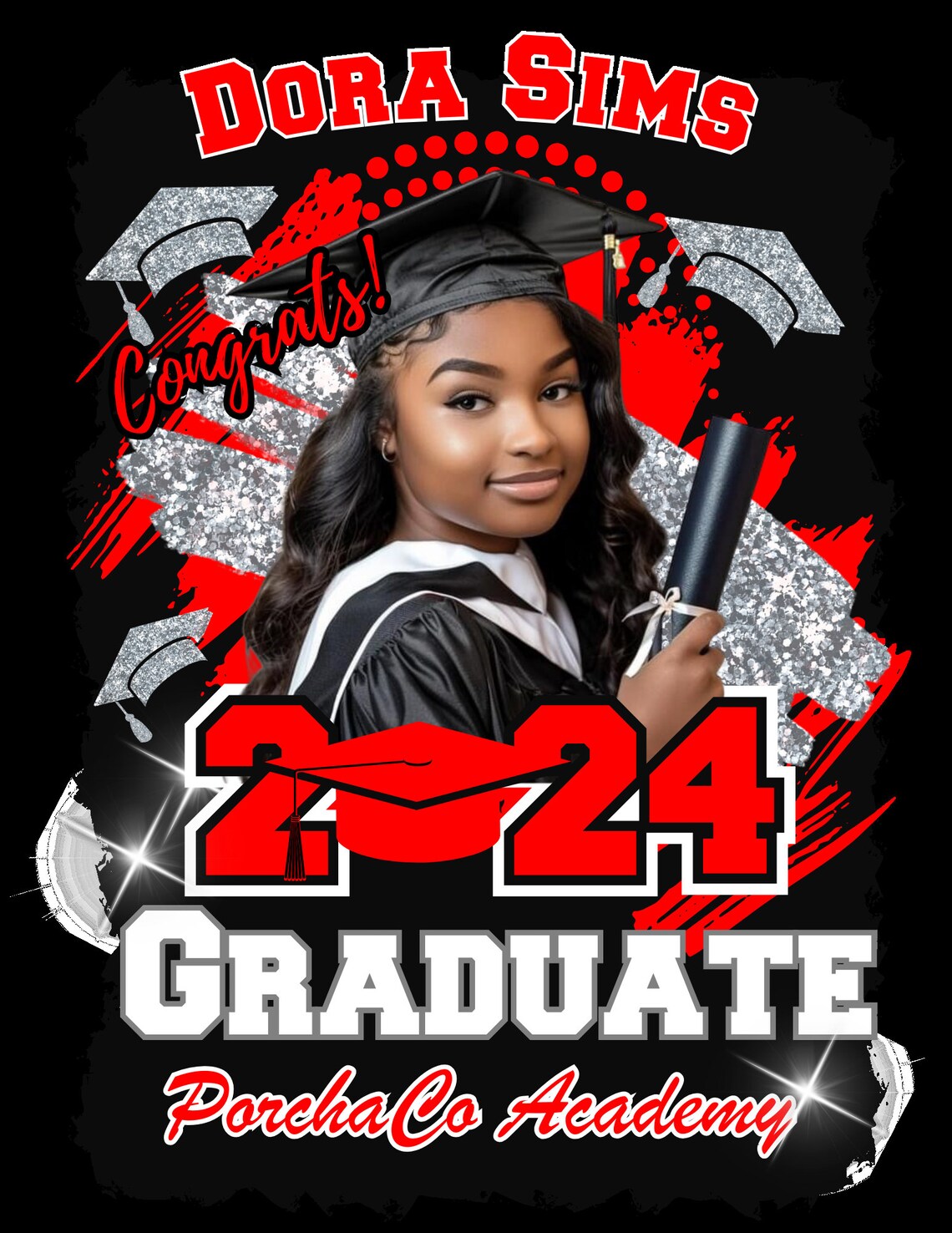 EDITABLE GRADUATION Red and Silver T Shirt Design, in CANVA, 2024