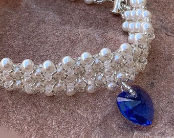 Something Blue Bracelet, Bridal Bracelet, Swarovski Pearls and Crystals Bracelet