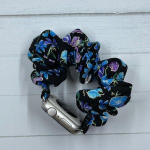 Apple | Galaxy Watch Band | Blue and Purple Floral Scrunchie Watch Band | Great as gifts! 38/40/41mm & 42/44/45mm Size | Chunkie Scrunchie