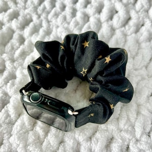 Black with Gold Stars Chunkie Scrunchie Band | Apple Watch or Galaxy Watch