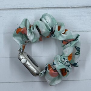 Apple Watch Band | Peach with Blue Gingham Scrunchie Watch Band Cotton | Great as gifts! 38mm/40mm/42mm/44mm Size | Chunkie Scrunchie
