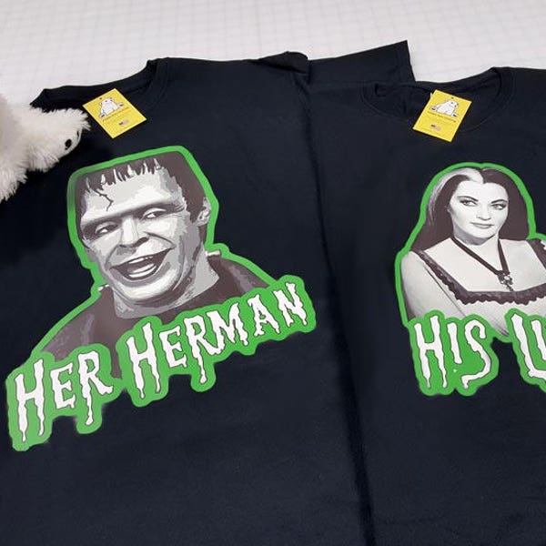 Lily and Herman Munster - His and Her Couples shirts - Great for Valentines Day or a Wedding Gift