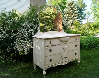 Sold Midnight Blue Vintage Painted Dresser With Tilt Mirror Etsy