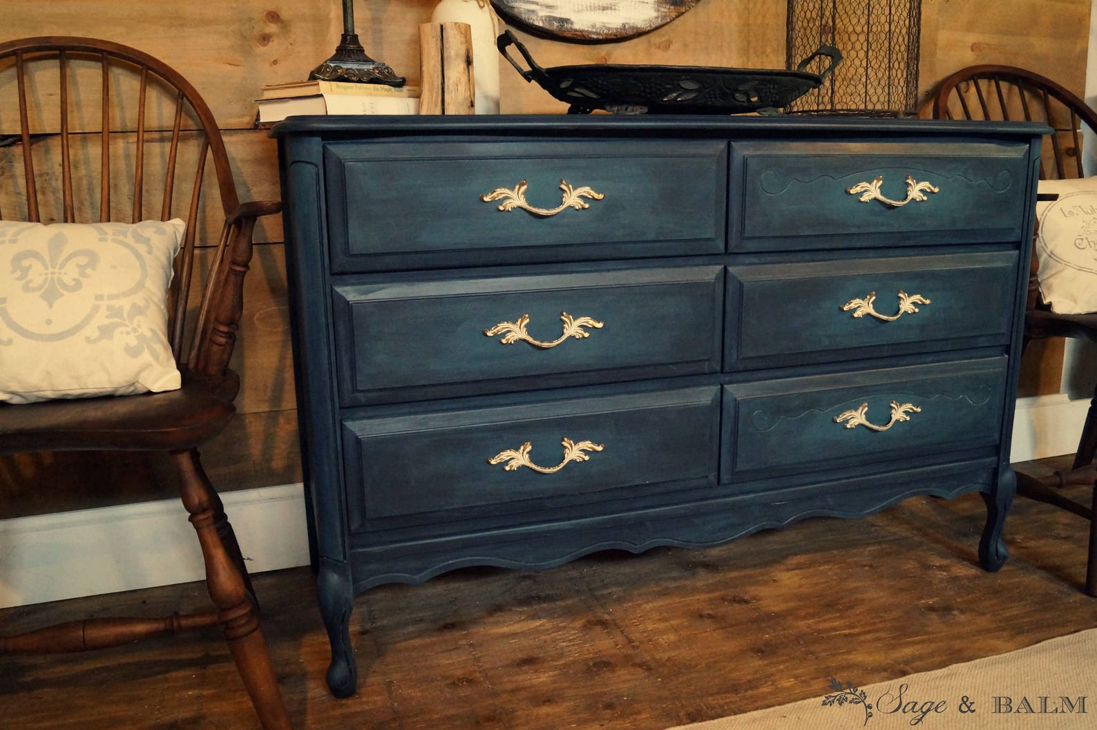 SOLD Navy Blue & Teal Antique French Provincial Dresser - Etsy