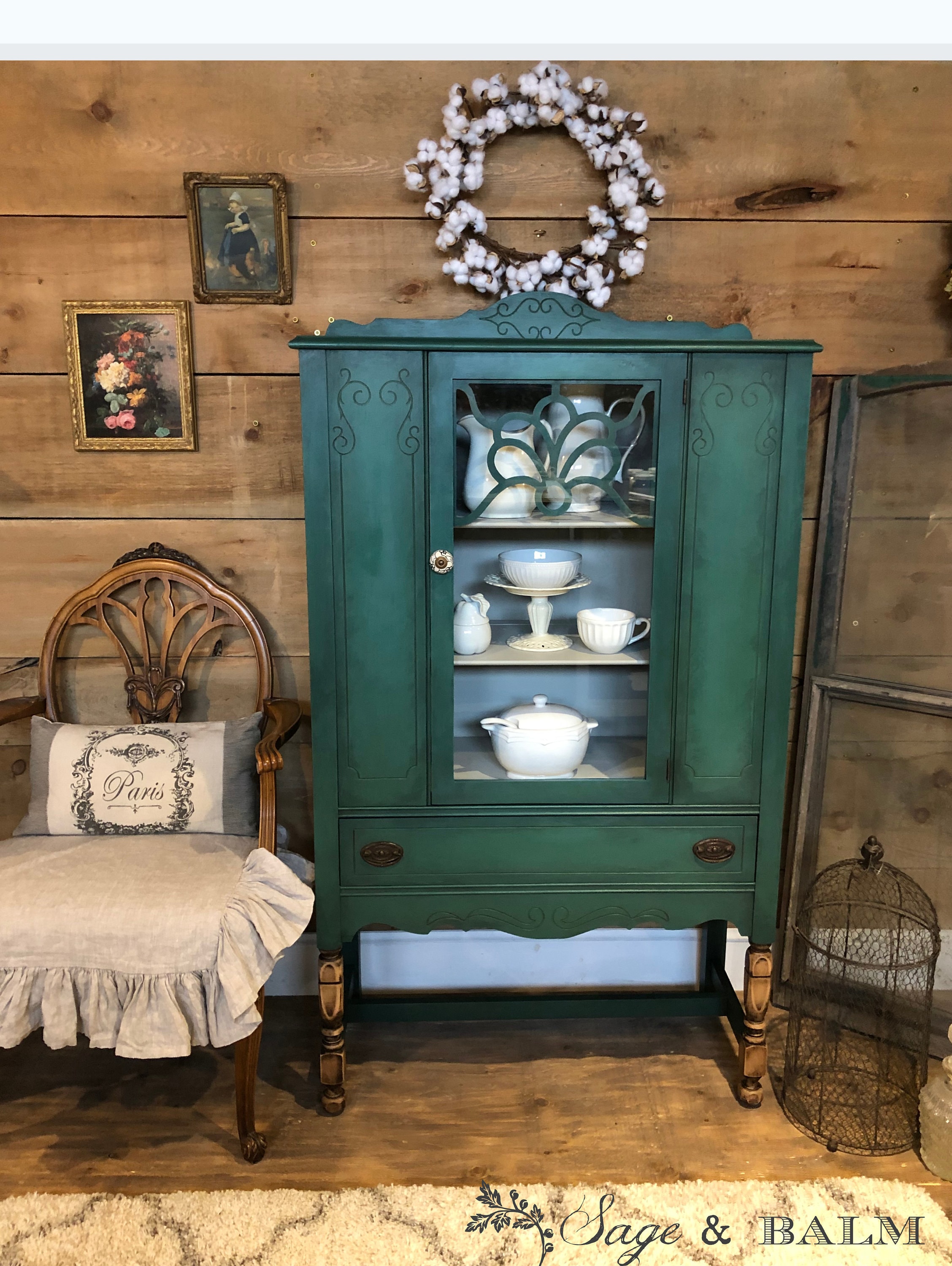 SOLD PORTFOLIO PIECE Antique Painted China Emerald Green Antique