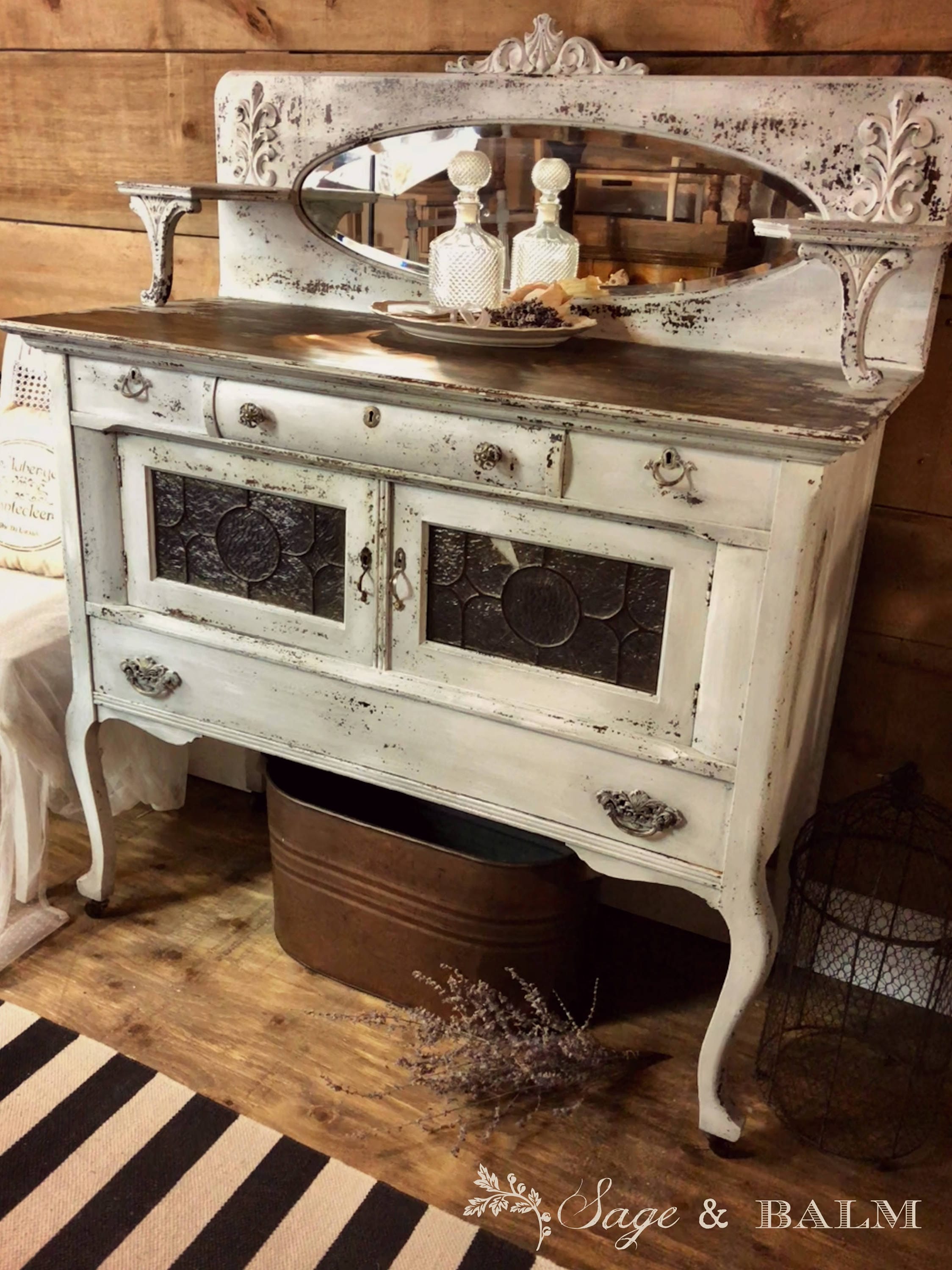 Armadietto credenza in legno turchese shabby chic mobiletto con