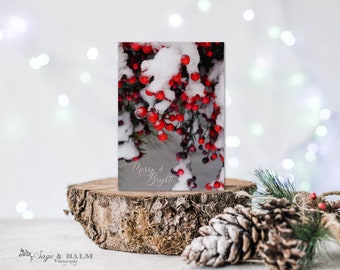 Rustic Winter Berries digital Christmas or holiday greeting card | Digital & printable download Christmas holiday card | DIY greeting card