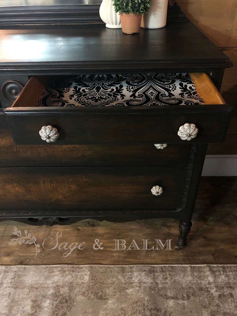 SOLD Black shabby chic distressed antique painted dresser Etsy