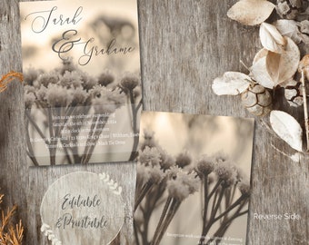 Grey Frosted Tansy printable wedding invite template | editable & digital grey wedding stationery template | Printable grey wedding invite