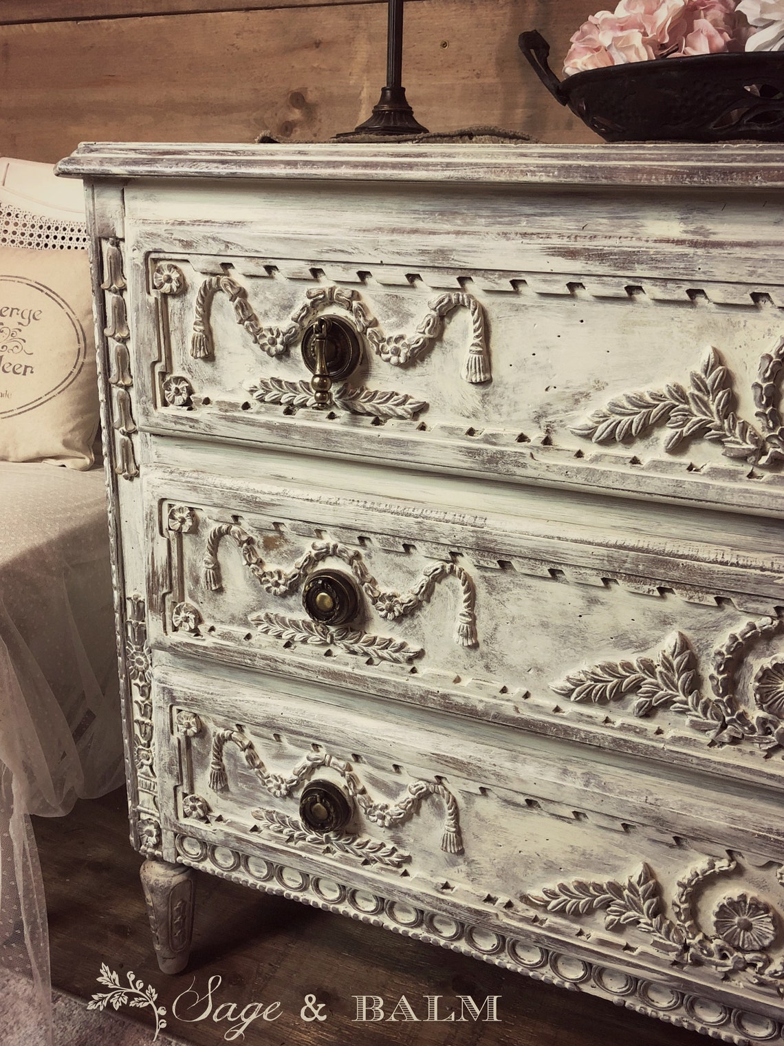 SOLD | Antique White Painted Dresser | Ornate French Dresser | Old ...