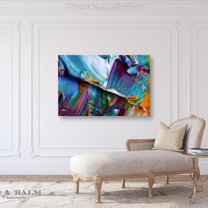 Colorido arco iris abstracto pintura arte foto o lienzo impresión / lienzo de arte moderno impresión en color / impresión de arte de lienzo de color brillante contemporáneo