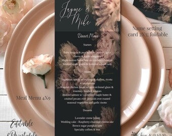 Pink Peony printable wedding menu template | editable & digital wedding menu card | Print your own wedding menu | DIY wedding menu card