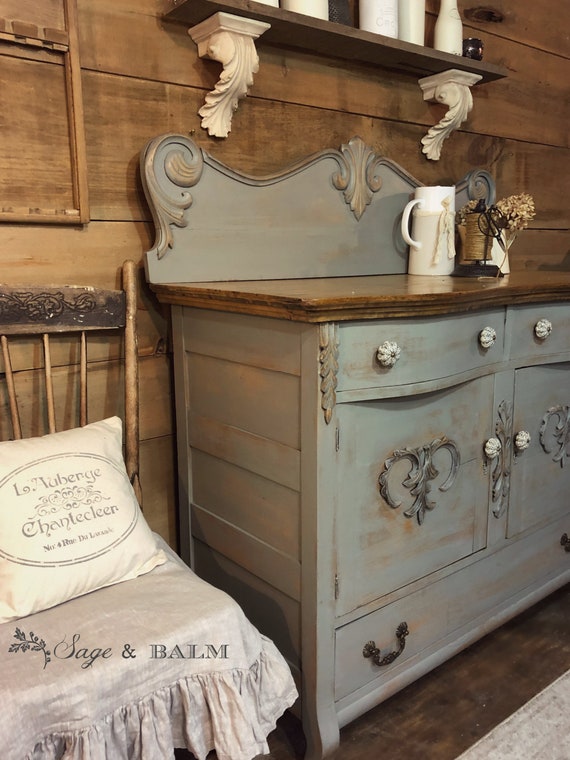 SOLD Sage Green Antique Painted Buffet Sideboard Painted