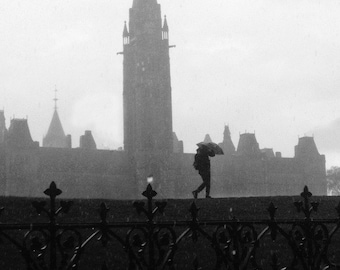 Black and white architecture street photography, travel photography, rain print, architectural wall-art, monochrome photography print