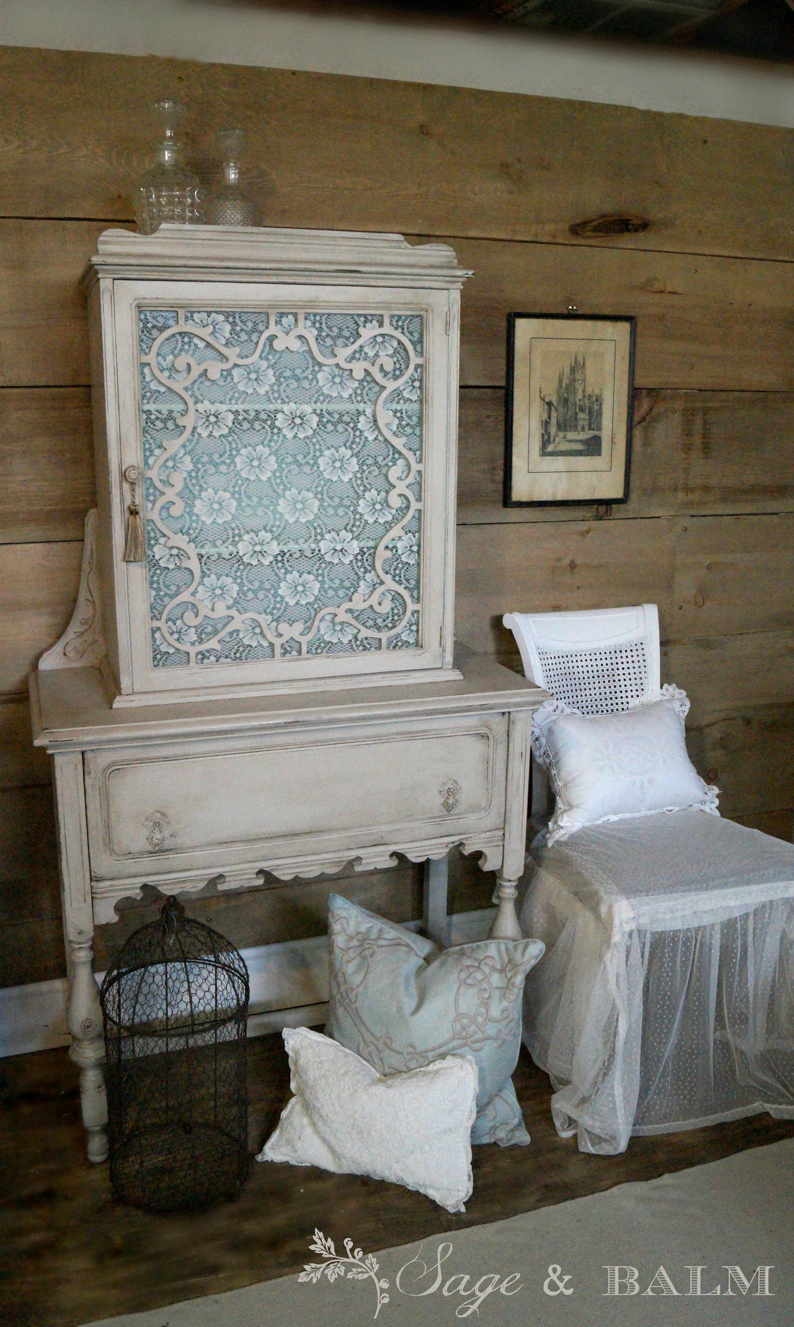 SOLD Custom for Denise Antique Shabby Chic Grey & Aqua China