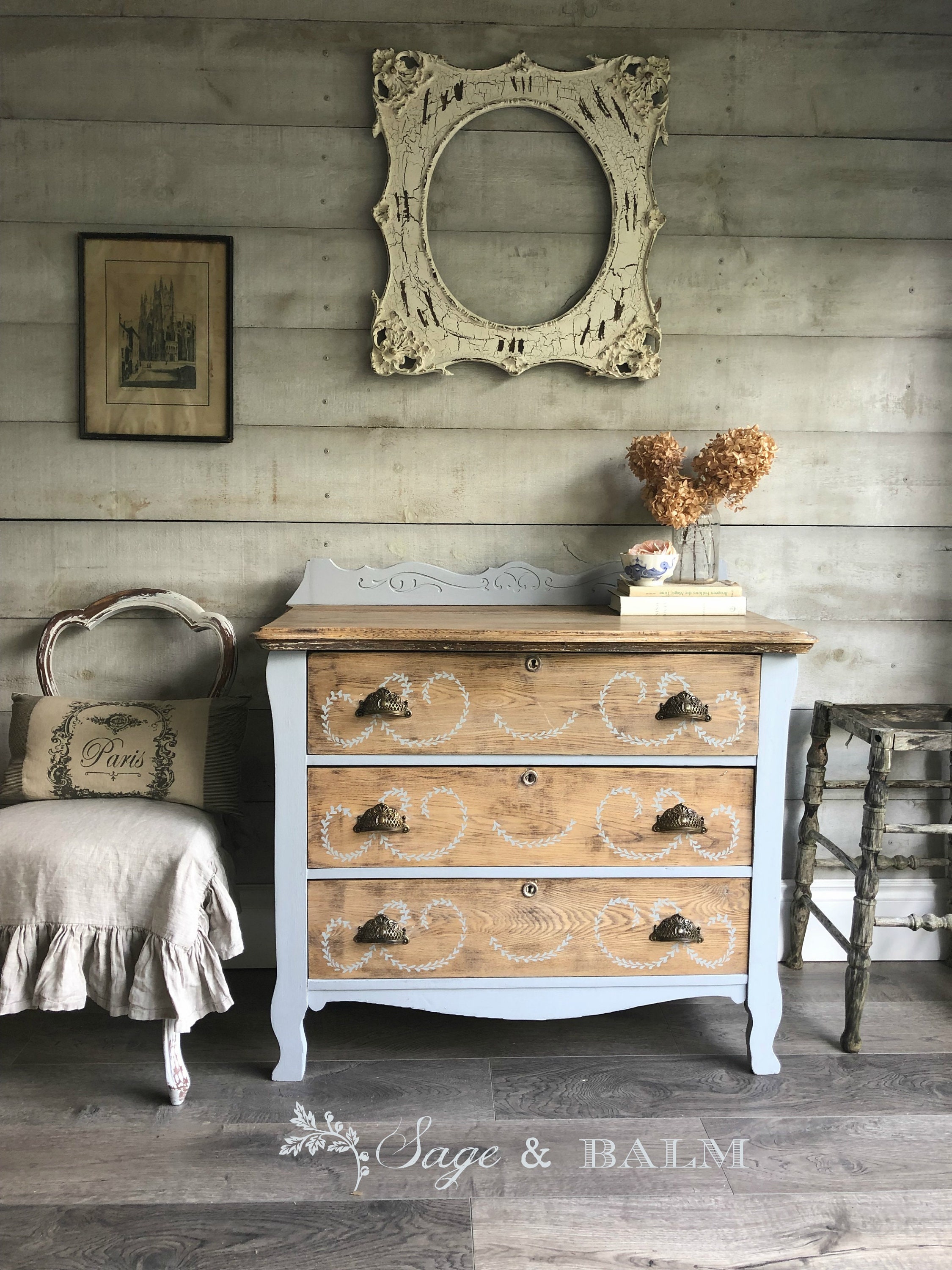 SOLD Blue Shabby Chic Chalk Painted Antique Dresser Distressed Painted Dresser Three Drawers French Provincial Painted Antique Dresser Etsy Sweden