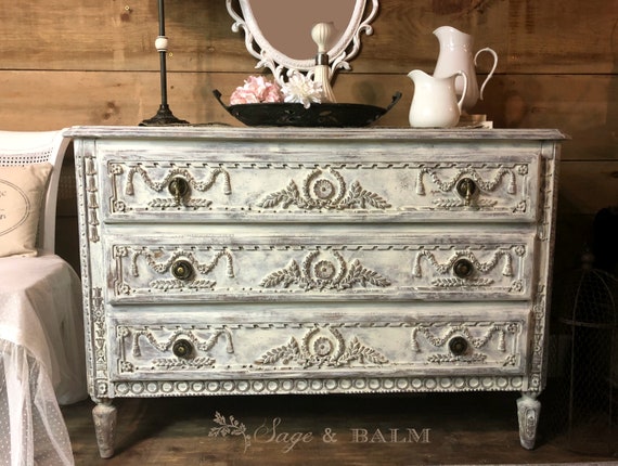 Sold Antique White Painted Dresser Ornate French Dresser Etsy