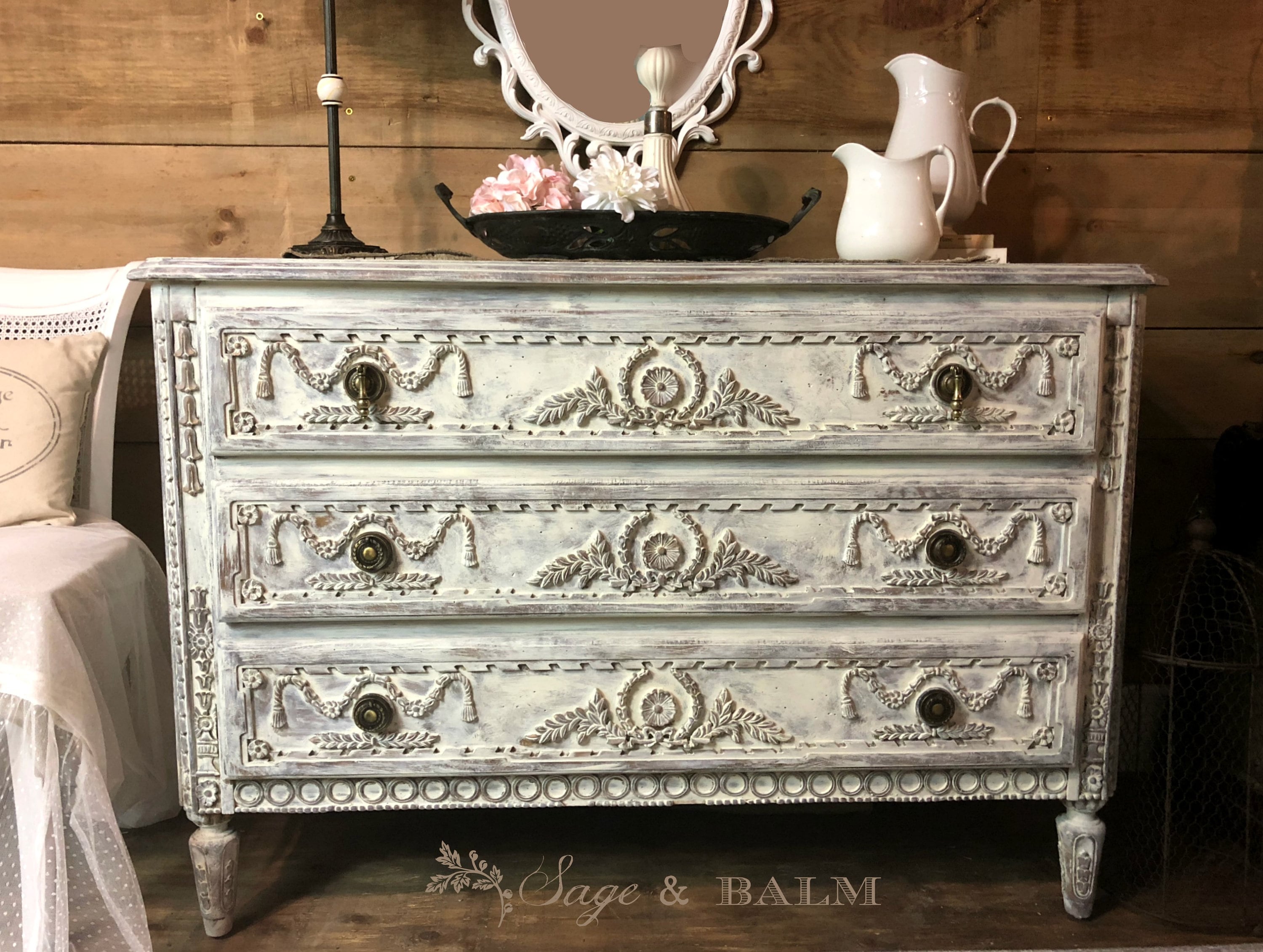 SOLD | Antique White Painted Dresser | Ornate French Dresser | Old ...