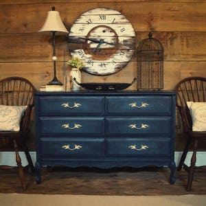 VENDUTO / Blu navy e verde acqua antico comò provinciale francese, comò dipinto shabby chic, mobili dipinti, cambio comò da tavolo, ingresso