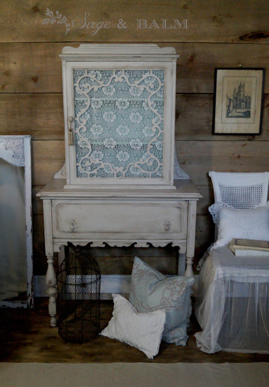 SOLD Custom for Denise Antique Shabby Chic Grey & Aqua China