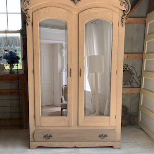 SOLD | Antique French armoire with mirrors | hand painted solid wood furniture | French cottage style wardrobe | farmhouse wood furniture