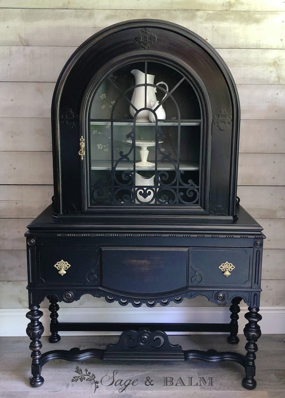 SOLD PORTFOLIO PIECE Black Sage Green Painted Antique Round