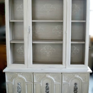 SOLD | Antique white shabby-chic hutch, white china cabinet, distressed furniture, chalk painted furniture, off-white cottage style
