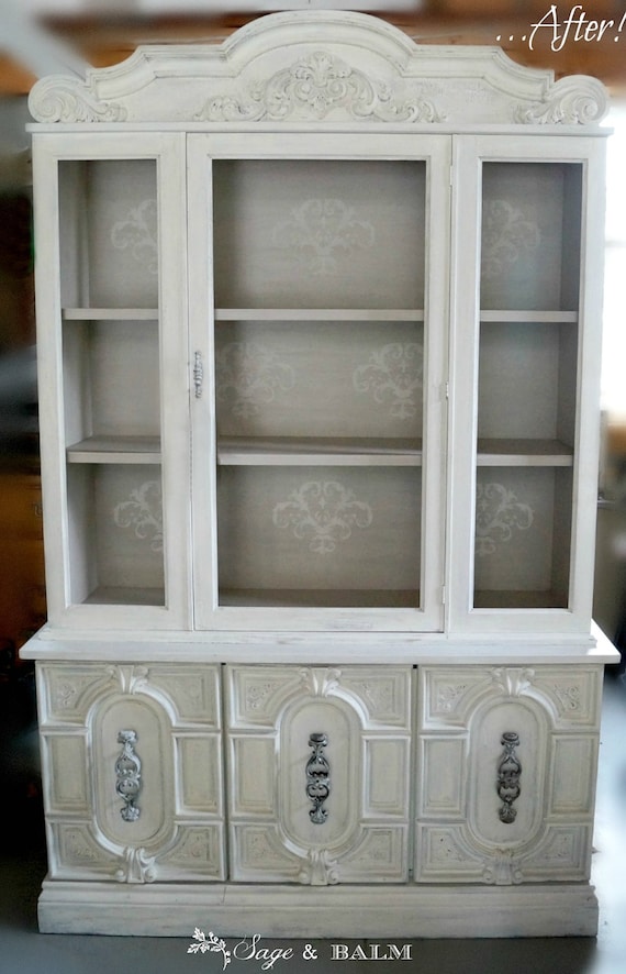 Sold Antique White Shabby Chic Hutch, Shabby Chic China Cabinet