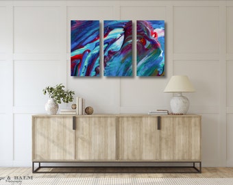 Abstract painting art photography print | canvas tri-panel abstract colors print | bright colors wall mural print | modern art photo print