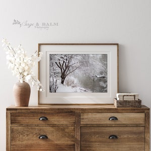 Digital printable winter scene | Holiday snowy art print | Instant Christmas tree scene | Printable wall art| Winter gallery wall art