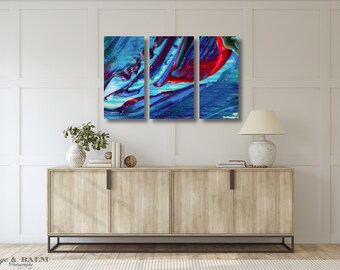 Abstract painting art photography print | canvas tri-panel abstract colors print | bright colors wall mural print | modern art photo print
