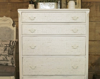 SOLD | Antique white shabby chic chalk painted distressed dresser, white upcycled  tallboy dresser, shabby chic bedroom furniture