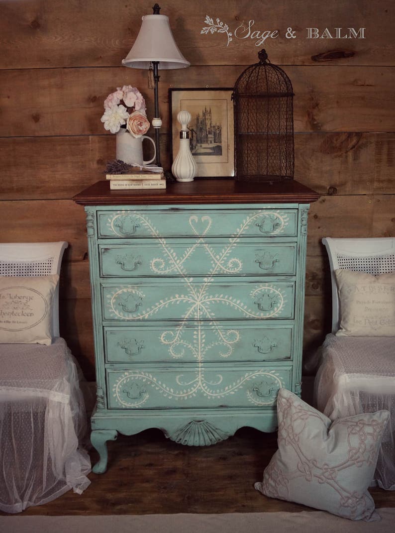 Sold Aqua Turquoise Blue Antique Shabby Chic Distressed Tall Etsy