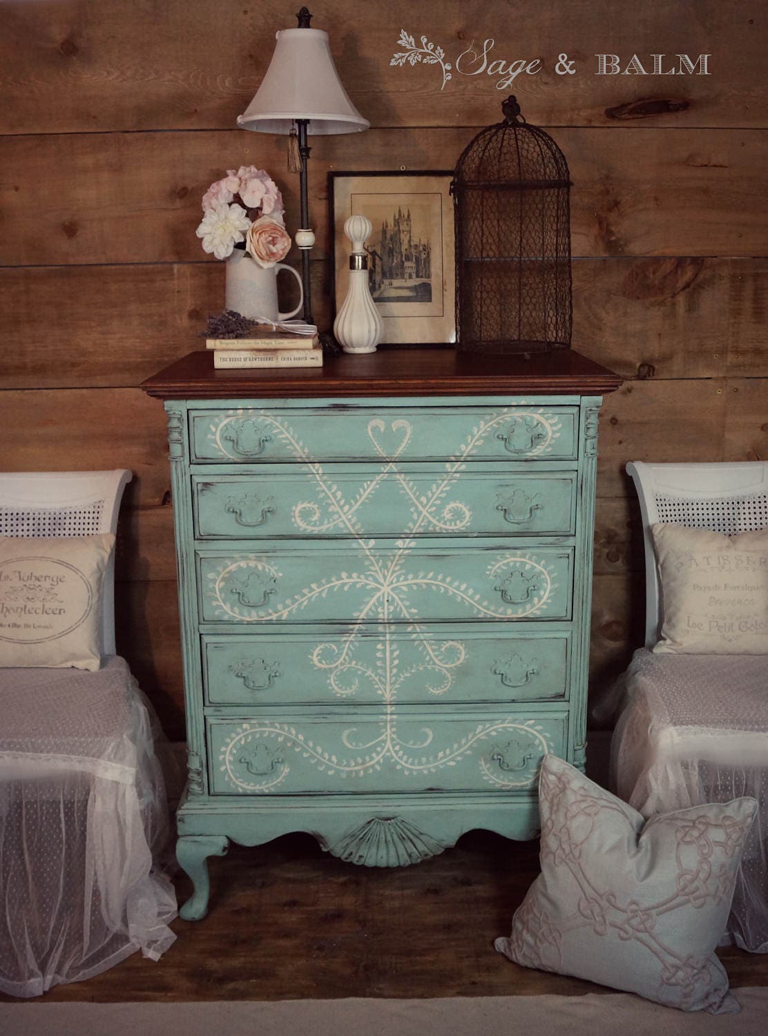 SOLD | Aqua/turquoise Blue Antique Shabby Chic Distressed Tall Boy Dresser  & Cream Hand-painting, Chalk Painted Furniture, Upcycled Dresser - Etsy