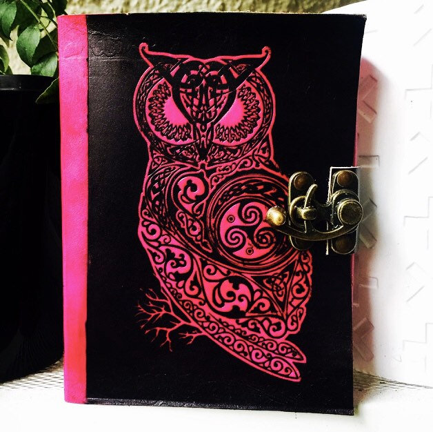 Hot Pink Owl Leather Journal