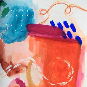 Abstracte aquarel minimal mid century schilderij