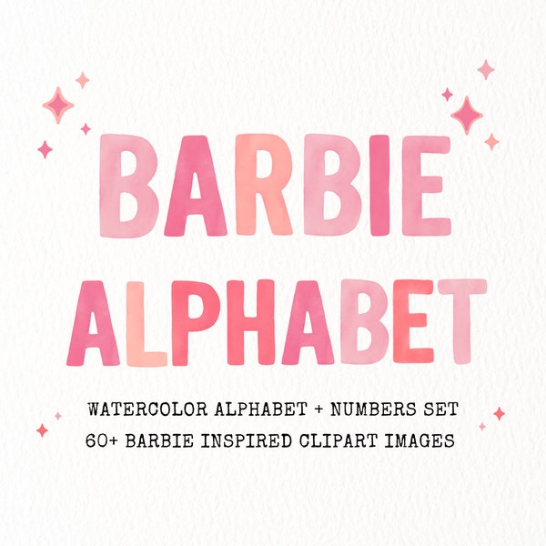 Watercolor Alphabet PNG, Barbie Font, Watercolor Alphabet Clipart, Alphabet PNG, Barbie Party, Barbie Clipart, Pink Letters, Barbie Birthday