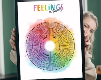 Feelings Wheel Poster, Emotional Regulation Chart (Digital Download)