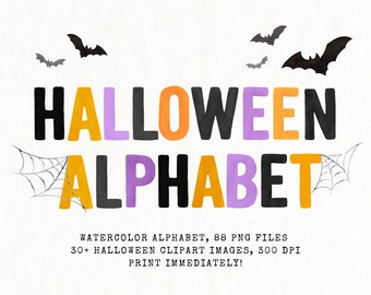 Aquarell Halloween Alphabet PNG Clipart, Gruselige Schrift (digitaler Download)